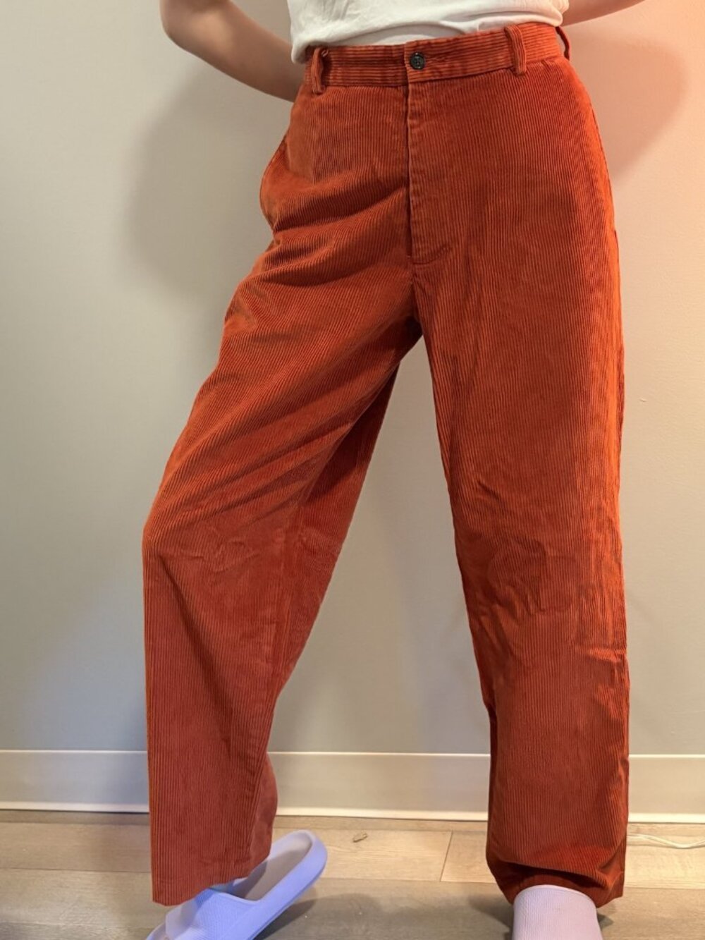 Vintage Brooks Brothers Size 35” Waist Women's Orange Corduroy Wide Leg Pants Ca